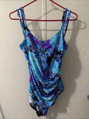 Speedo Blue, Purple & Black Floral One-Piece Swimsuit